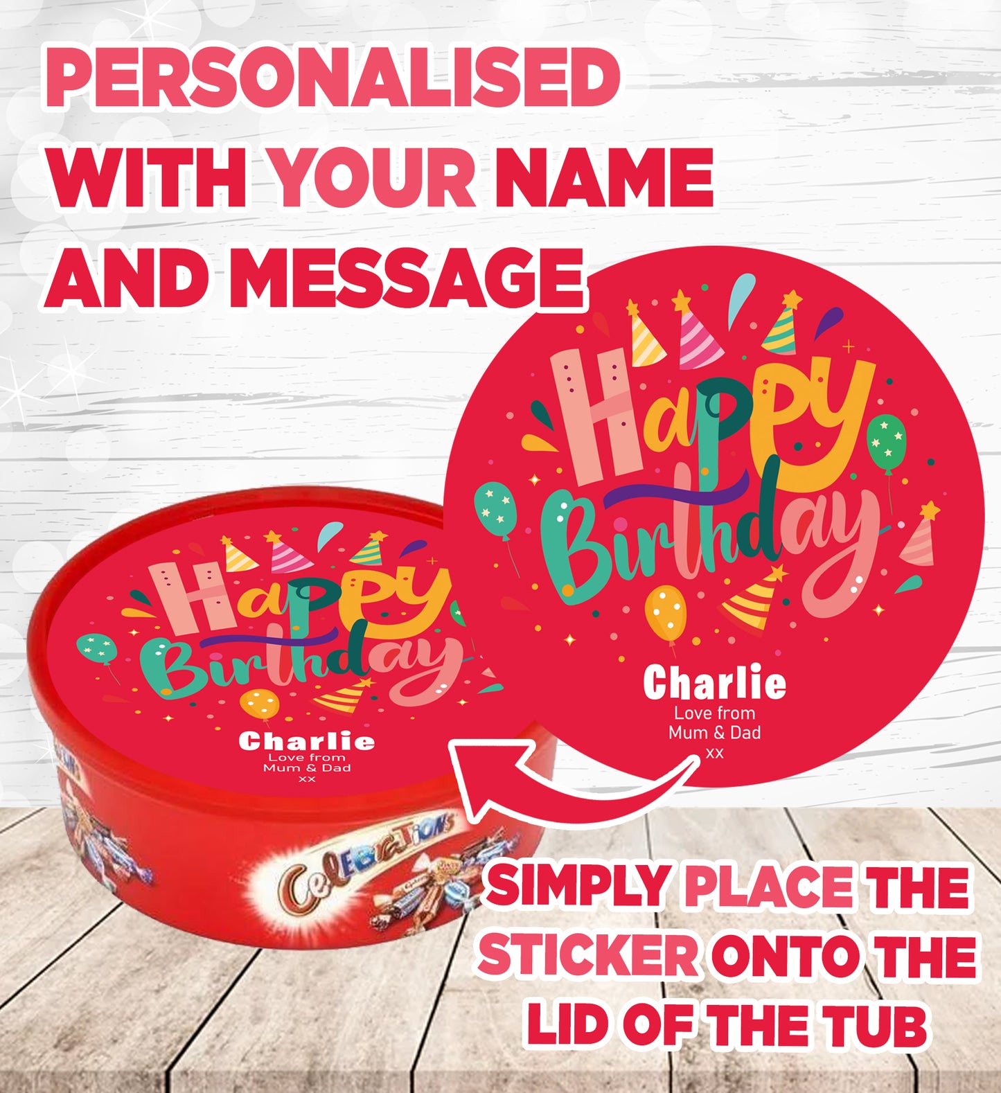 Personalised Label for Celebrations Tub - Birthday 01