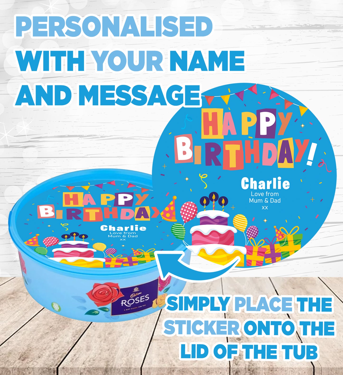 Personalised Label for Roses Tub - Birthday 02