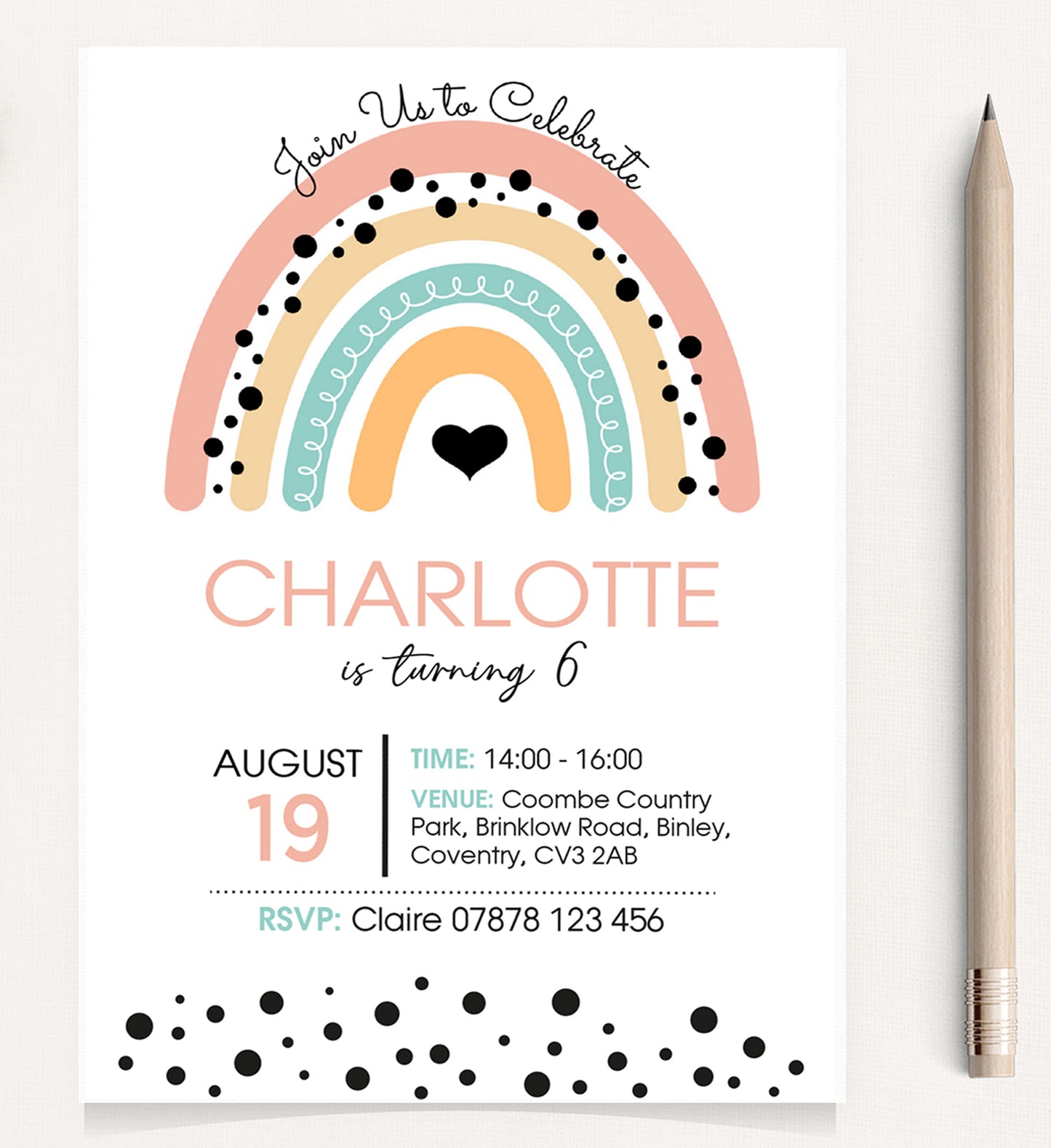 Personalised Rainbow Birthday Party Invitations - Classic