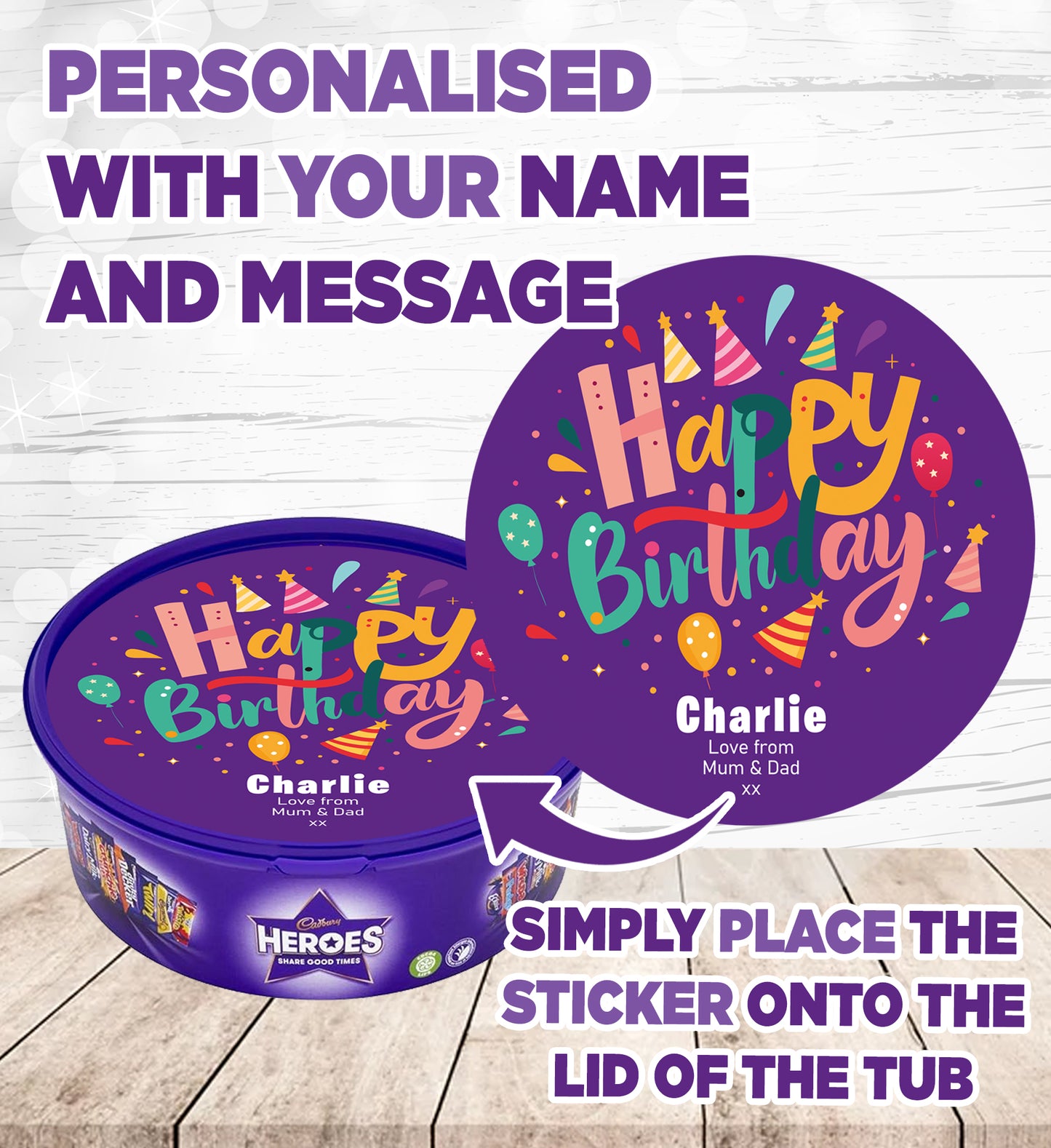Personalised Label for Heroes Tub - Birthday 01