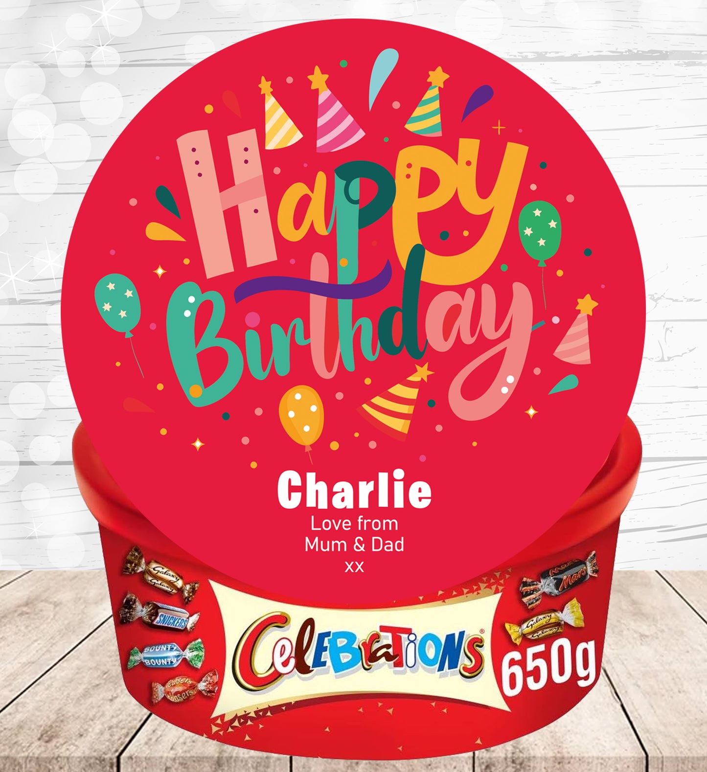 Personalised Label for Celebrations Tub - Birthday 01